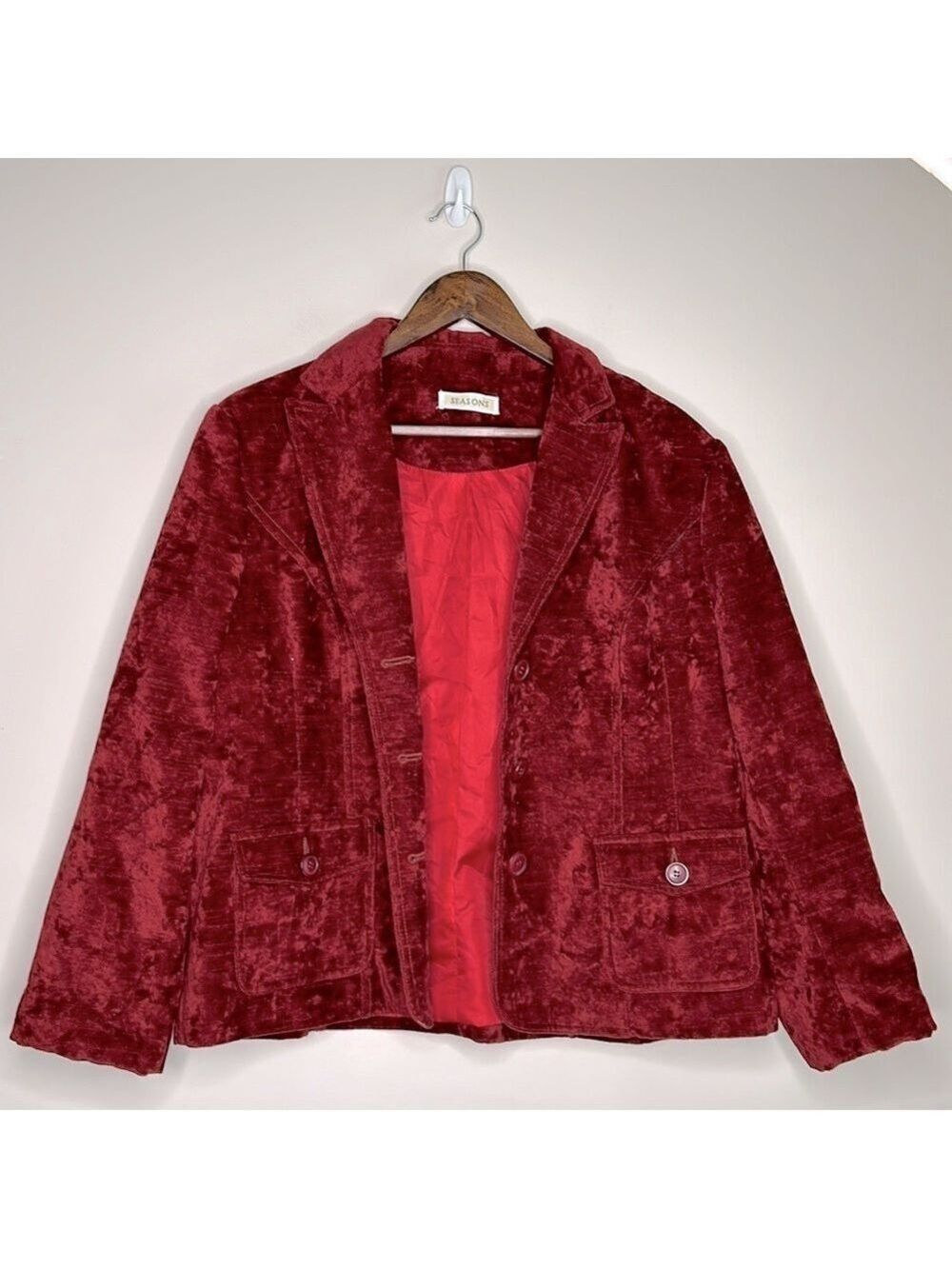 Seasons Hammered Velvet Blazer Cherry Red XL